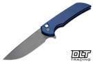 Pro-Tech Mordax - Navy Handle - Smoky Grey DLC 20CV Blade - White Pearl Button