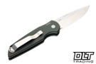 Pro-Tech TR-3 - Green Grooved Handle - Stonewashed Blade - Mosaic Button