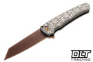 Pro-Tech Malibu Reverse Tanto - Two Tone Stainless Steel Nexus Textured Handle - Copper Rose MagnaCut Blade - Black Lip Pearl Button