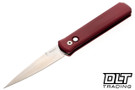 Pro-Tech Godfather - Red Handle - Satin Blade - White Pearl Button