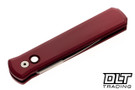 Pro-Tech Godfather - Red Handle - Satin Blade - White Pearl Button