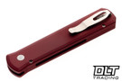 Pro-Tech Godfather - Red Handle - Satin Blade - White Pearl Button