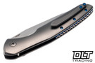 Olamic Cutlery Aura - Satin Blade - Zirblast Titanium - Blue Filework Backspacer - Blue Accents - 778