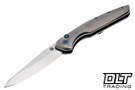 Olamic Cutlery Aura - Satin Blade - Orange Peel Titanium - Blue Nugget Backspacer - Blue Accents - Timascus Clip #061 - 783