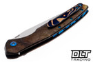 Olamic Cutlery Aura - Satin Blade - Antique Entropic Titanium - Blue Nugget Backspacer - Blue Accents - Fedokume Clip #067 - 785
