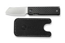 CIVIVI Knives Kukei 25036-4 - Black G-10 with Carbon Fiber Overlay - Satin Nitro-V Blade - Black Leather Slip