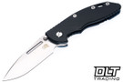 Hinderer 3.5" XM-18 Non Flipper Fullered Spear 20CV - Battle Blue Anodized Titanium - Stonewashed Blade - Black G-10