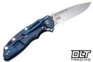 Hinderer 3.5" XM-18 Non Flipper Fullered Spear 20CV - Battle Blue Anodized Titanium - Stonewashed Blade - Black G-10 - Back