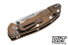 Hinderer 3.5" XM-18 Non Flipper Fullered Spear 20CV - Bronze Anodized Titanium - Stonewashed Blade - Coyote G-10