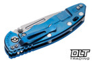 Hinderer 3.5" XM-18 Non Flipper Fullered Spear 20CV - Blue Anodized Titanium - Stonewashed Blade - Blue G-10