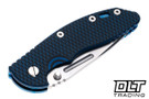 Hinderer 3.5" XM-18 Non Flipper Fullered Spear 20CV - Blue Anodized Titanium - Stonewashed Blade - Blue & Black G-10