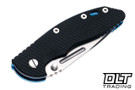 Hinderer 3.5" XM-18 Non Flipper Fullered Spear 20CV - Blue Anodized Titanium - Stonewashed Blade - Black G-10