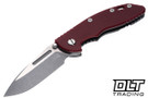 Hinderer 3.5" XM-18 Non Flipper Fullered Spear 20CV - Working Finish Titanium - Working Finish & Satin Two Tone Blade - Red G-10