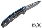 Hinderer 3.5" XM-18 Non Flipper Fullered Spear 20CV - Working Finish Titanium - Working Finish & Satin Two Tone Blade - Blue G-10