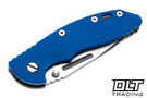 Hinderer 3.5" XM-18 Non Flipper Fullered Spear 20CV - Working Finish Titanium - Working Finish & Satin Two Tone Blade - Blue G-10