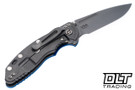 Hinderer 3.5" XM-18 Non Flipper Fullered Spear 20CV - Working Finish Titanium & Blade - Blue G-10 - Back