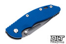 Hinderer 3.5" XM-18 Non Flipper Fullered Spear 20CV - Working Finish Titanium & Blade - Blue G-10