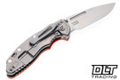 Hinderer 3.5" XM-18 Non Flipper Fullered Spear 20CV - Stonewashed Titanium & Blade - Orange G-10 - Back
