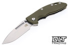 Hinderer 3.5" XM-18 Non Flipper Fullered Spear 20CV - Stonewashed Titanium & Blade - OD Green G-10