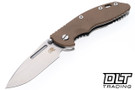 Hinderer 3.5" XM-18 Non Flipper Fullered Spear 20CV - Stonewashed Titanium & Blade - Coyote G-10