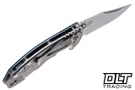 Hinderer 3" XM-18 Bowie 20CV - Stonewashed Titanium & Blade - Blue & Black G-10