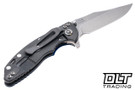 Hinderer 3" XM-18 Bowie 20CV - Working Finish Titanium - Stonewashed Blade - Blue & Black G-10 - Back