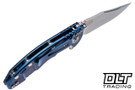 Hinderer 3" XM-18 Bowie 20CV - Blue Anodized Titanium - Stonewashed Blade - Black G-10