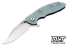 Hinderer 3" XM-18 Bowie 20CV - Blue Anodized Titanium - Stonewashed Blade - Translucent Green G-10