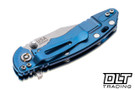 Hinderer 3" XM-18 Bowie 20CV - Blue Anodized Titanium - Stonewashed Blade - Translucent Green G-10