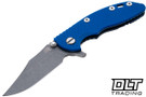 Hinderer 3" XM-18 Bowie 20CV - Battle Blue Anodized Titanium - Working Finish Blade - Blue G-10