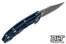 Hinderer 3" XM-18 Bowie 20CV - Battle Blue Anodized Titanium - Working Finish Blade - Blue G-10