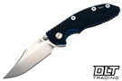 Hinderer 3" XM-18 Non Flipper Bowie 20CV - Working Finish Titanium - Stonewashed Blade - Blue & Black G-10