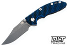 Hinderer 3" XM-18 Non Flipper Bowie 20CV - Working Finish Titanium & Blade - Blue & Black G-10