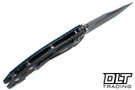 Hinderer 3" XM-18 Non Flipper Bowie 20CV - Working Finish Titanium & Blade - Blue & Black G-10