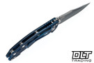 Hinderer 3" XM-18 Non Flipper Bowie 20CV - Battle Blue Anodized Titanium - Working Finish Blade - Black G-10
