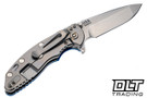 Hinderer 3.25" XM-18 MagnaCut Spanto - Stonewashed Titanium & Blade - Blue G-10 - Back