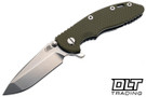 Hinderer 3.25" XM-18 MagnaCut Spanto - Working Finish Titanium - Stonewashed Blade - OD Green G-10
