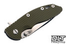 Hinderer 3.25" XM-18 MagnaCut Spanto - Working Finish Titanium - Stonewashed Blade - OD Green G-10
