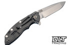 Hinderer 3.25" XM-18 MagnaCut Spanto - Working Finish Titanium - Stonewashed Blade - Blue & Black G-10 - Back