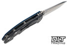 Hinderer 3.25" XM-18 MagnaCut Spanto - Working Finish Titanium - Stonewashed Blade - Blue & Black G-10