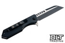 Heretic Jinn Button Lock - Black Aluminum - Wharncliffe Two Tone MagnaCut Blade