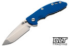 Hinderer 3.25" XM-18 MagnaCut Non Flipper Spanto - Working Finish Titanium - Stonewashed Blade - Blue G-10