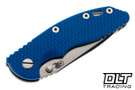 Hinderer 3.25" XM-18 MagnaCut Non Flipper Spanto - Working Finish Titanium - Stonewashed Blade - Blue G-10