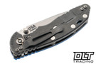 Hinderer 3.25" XM-18 MagnaCut Non Flipper Spanto - Working Finish Titanium - Stonewashed Blade - Blue G-10