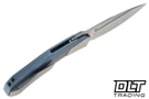 Poikilo Blade VK Flow S1 - Blue Ano Titanium Handle - Silver Inlay - Pearlescent Stonewash M398 Blade