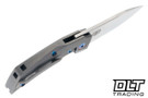 Reate T2500 - Belt Satin M390 Blade - Bead Blasted Titanium - Marble Carbon Fiber Inlay