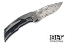 Reate T3000 - Acid Wash Damasteel Blade - Bead Blasted Titanium - Carbon Fiber Inlay