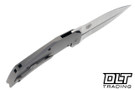 Reate T4000 - Belt Satin M390 Blade - Bead Blasted Titanium - Marble Carbon Fiber Inlay