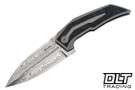 Reate T4000 - Acid Wash Damasteel Blade - Bead Blasted Titanium - Marble Carbon Fiber Inlay