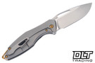 Koenig Arius Non Flipper - Patterned Titanium - Burnished M390 Blade - Polished Flats - Bronze Hardware & Backspacer